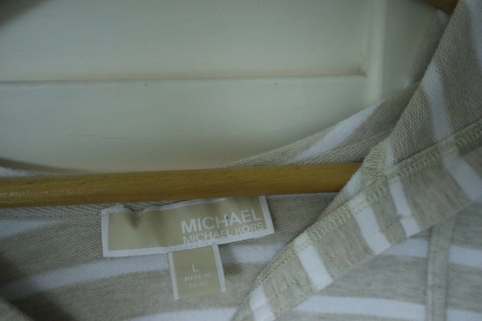 Felpa con cappuccio Michael Kors taglia L pullover marrone e bianco a righe dettagli stringati preppy