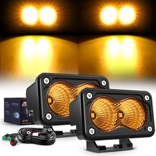 Nilight Motorcycle Amber Led Pods 2PCS 3Inch Flood Light w/18AWG Wiring Harness