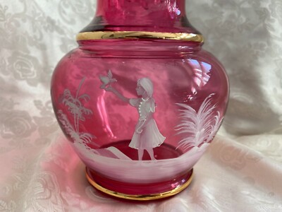 ヴィンテージ メアリー グレゴリー フェントン クランベリーガラス 花瓶 Mary Gregory Fenton Cranberry Glass 10