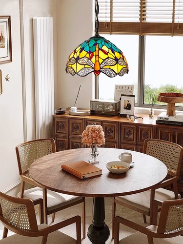 12" Dragonfly Pendant Lamp Tiffany Style Retro Stained Glass Hanging Lighting - Picture 2 of 6