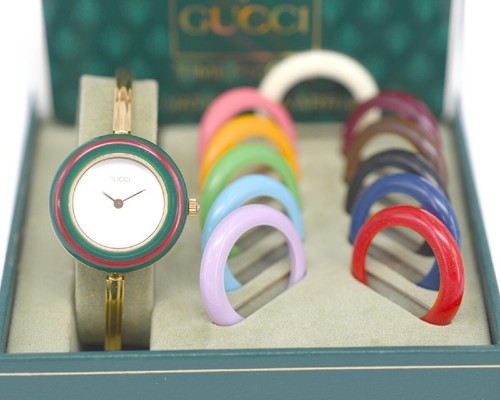 Gucci Change Bezel 12 Colors White/Gold Women's Watch Plating Quartz FromJP Used - Picture 2 of 6