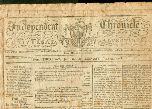 1798 LA CRÓNICA INDEPENDIENTE BOSTON MA PERIÓDICO ORIGINAL DE THOMAS ADAMS