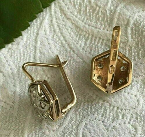 Vintage Style 1.20Ct Created Diamond Dangle Drop Earrings 14K Yellow Gold Finish - Picture 3 of 5