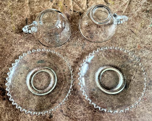 2 Great Vintage Imperial Candlewick Clear Glass Cup & Saucer Sets - Picture 5 of 8