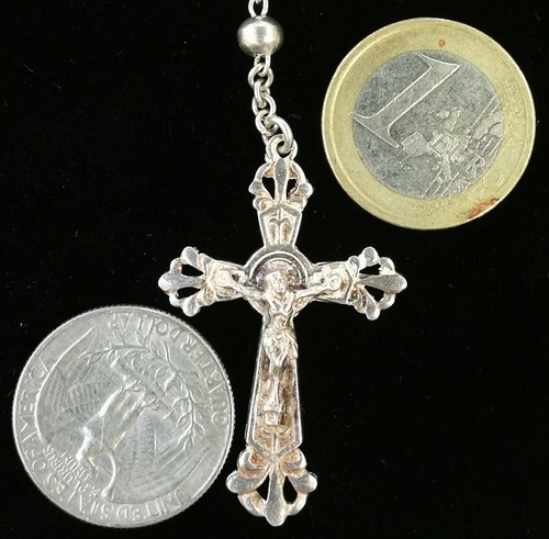 COLLAR ITALIA 800 PLATA SÓLIDA ROSARIO CRUCIFIJO CRUZ MARÍA AÑO SANTO 1950 ROMA - Imagen 6 de 6