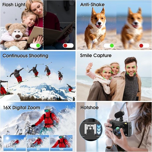 Digitalkamera, 4K 48 MP Autofokus Vlogging-Kamera mit 32G Speicherkarte 16-facher Zoom - Bild 5 von 17