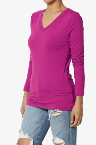 T-shirt donna Essential maglia morbida scollo a V manica lunga basic elasticizzata slim - Foto 125 di 158