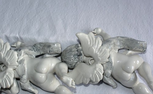 2-Vintage White/Gray Resin Angel Cherubs Hang Ornaments-Italy Made-Swivel Wings - Picture 7 of 9