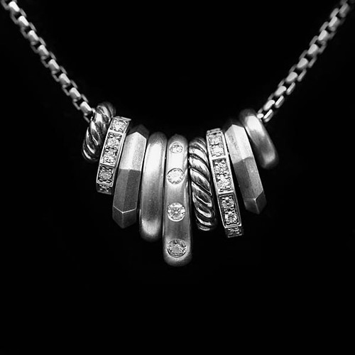 DAVID YURMAN NEU Silber Stax kleiner Charm Anhänger Pave Diamant Halskette - Bild 1 von 9