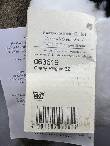 STEIFF PLUSH "Charly" PENGUIN STUFFED / 13" INCH / GERMANY With Original Tags! - Picture 8 of 8