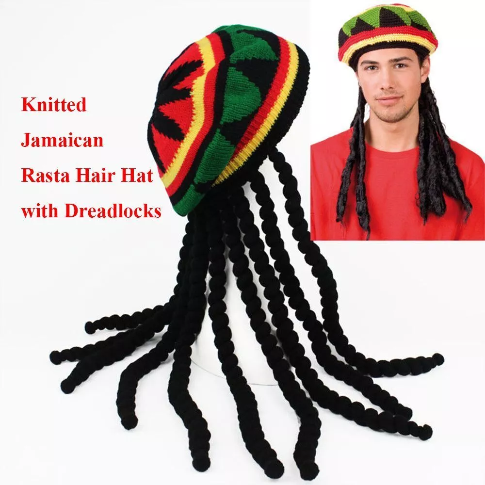 Bob Marley Unisex Jamaican Knitted Beanies Rasta Hair Hat Wig Braid Hat