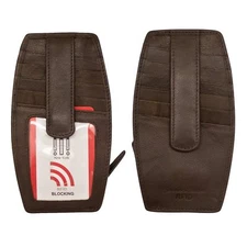 NEW iLI NEW YORK WALNUT BROWN DBL SIDED CREDIT CARD HOLDER RFID BLOCK LEATHER