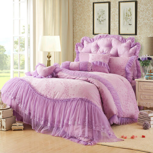 Luxury Bedding Set Lace Cotton Full Queen King Size Bed Skirt Duvet Cover Set - Picture 11 of 59