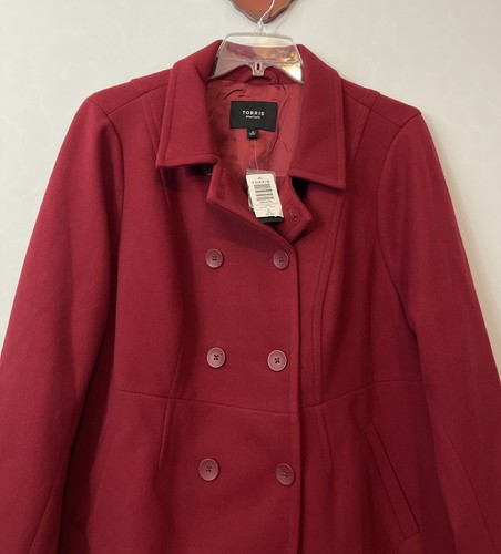 Torrid Womens 3x Wool Double Breasted Button-Up Burgundy Lined Peacoat NWT! AZ14 - Picture 3 of 8