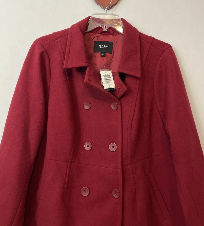 Chaquetón Torrid para mujer 3x lana doble botonadura forrado borgoña nuevo con etiquetas A4091 Foto 3 de 4