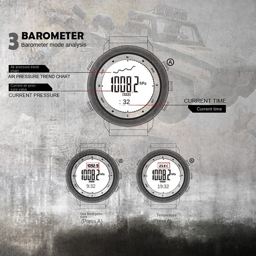 Men's Outdoor Sport Tactical Smart Watch Altimeter Barometer Compass WristWatch~ - Picture 14 of 16