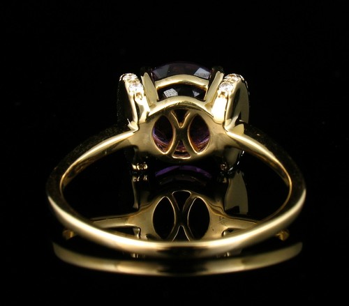 FINE ROUND NATURAL 3.50ctw PURPLE AMETHYST & DIAMOND SOLID 14K YELLOW GOLD RING - Picture 7 of 9