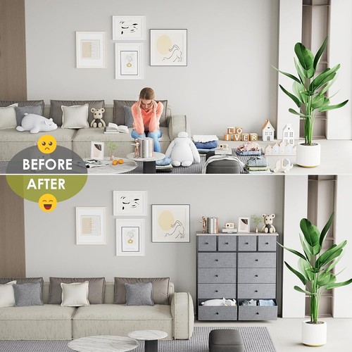 Kommode Schrank Sideboard mit 12 Schubladen aus Stoff mit Griffen Metallrahmen - Bild 5 von 42
