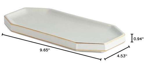 Kassatex St. Honore Rectangular Porcelain Tray With Gold Trim Bath Accessories - Picture 10 of 11