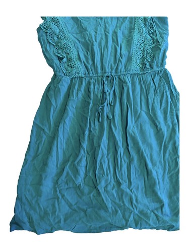 As U Wish Teal Dress Crochet Detail Size Large NWT Fit Flare Dress Elastic Waist - Picture 2 of 13