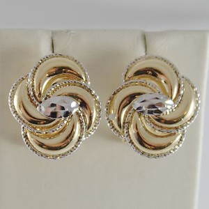 MADE IN ITALY WITH HAMMERED FLOWERS SOLID 18K WHITE GOLD EARRINGS