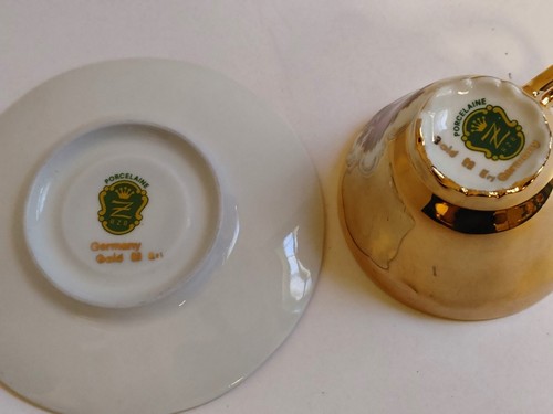 Vintage RZB Porzellan Bavaria Germany Gold Teetasse Untertasse 22 Karat Demitasse - Bild 4 von 9
