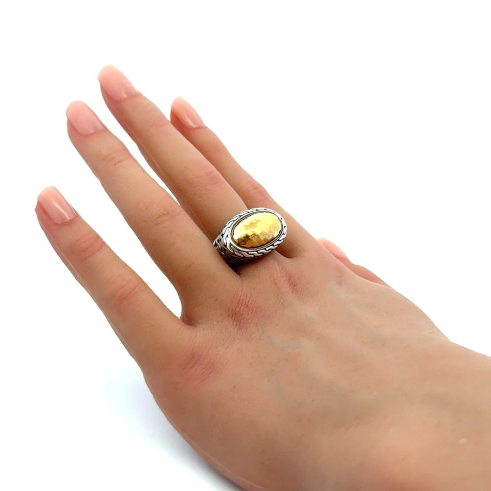 Anillo de cúpula de cadena clásica ovalada de oro de 22 quilates de plata de ley 925 retirado John Hardy
