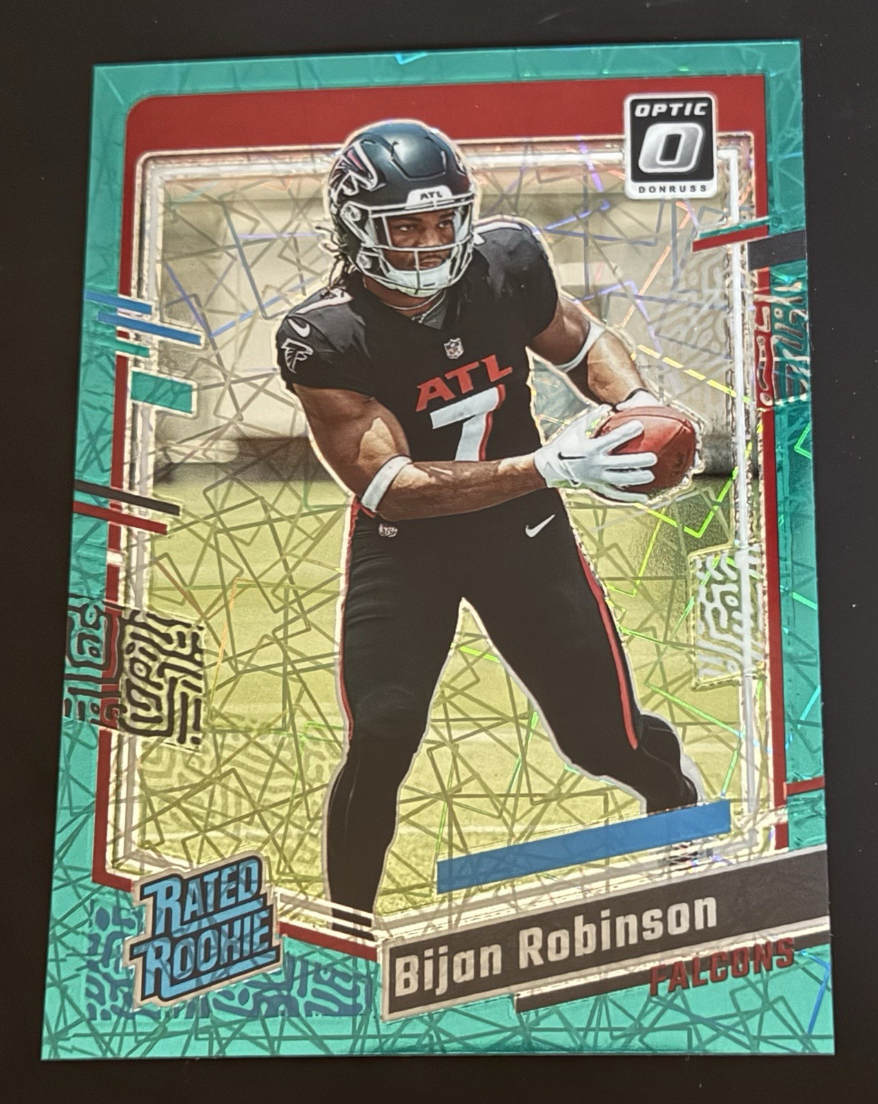 2023 Panini Donruss Optic Rated Rookie Bijan Robinson #206 Teal Velocity RC