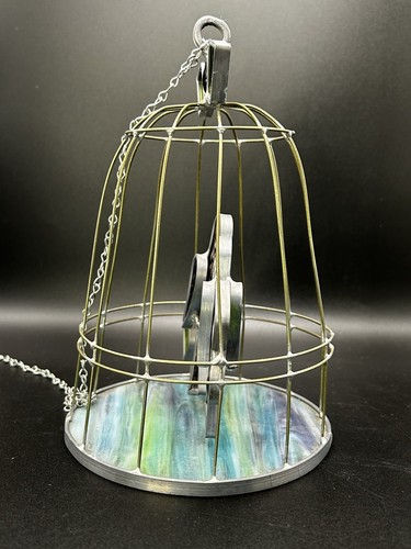 Adorabile gabbia per uccellini vintage artigianale in vetro colorato 3D in filo - Foto 2 di 10