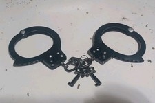 Black Police Style Handcuffs with Keys   Double Lock Steel Restraint Tool