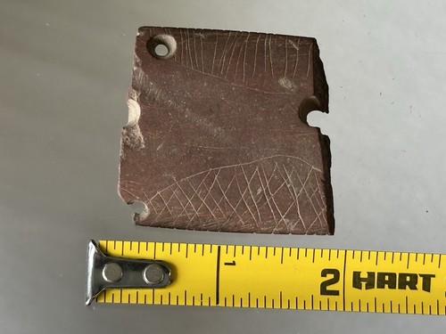 HEAVILY ENGRAVED & TALLIED TENNESSEE CLAYSTONE SALVAGED PENDANT / GORGET SECTION - Picture 5 of 13