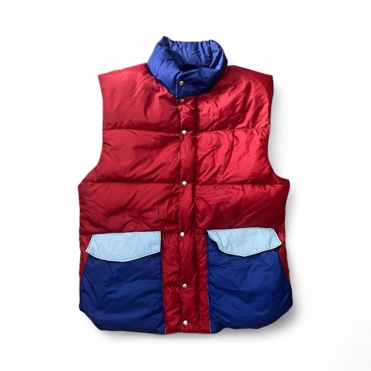 Vintage 70s Bugaboo Goose Down Puffer Vest Talon Zipper USA Colorblock SIZE M