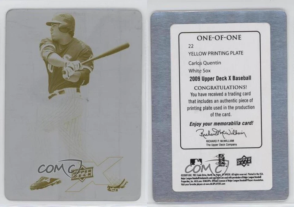 2009 Upper Deck X Printing Plate Yellow 1/1 Carlos Quentin #22 ms9 - Image 3 of 3