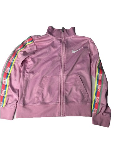 NIKE Size 6 YRS Girls Pink Full Zip Stand Collar Pocket Athletic Jacket Rainbow - Picture 1 of 7