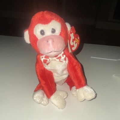 Ty Beanie Babies Red Monkey VALENTINE Plush Stuffed Animal 1999 MWMT