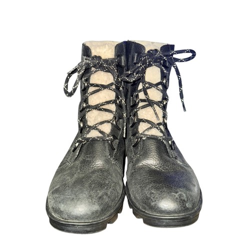 Acogedora bota Sorel Phoenix corta de encaje para mujer talla 10 de cuero negro forrada en piel de oveja - Imagen 2 de 8