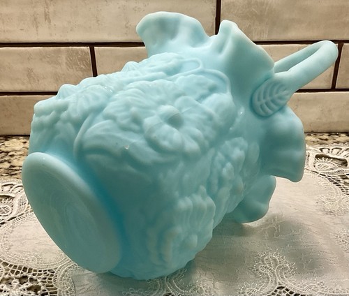 Vintage Fenton Aqua Blue Satin Basket Poppy Glass Ruffle Edge - Picture 9 of 11