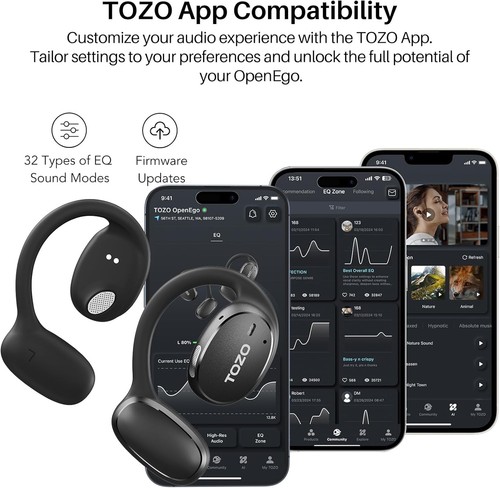 TOZO OpenEgo True Wireless Open Ear Kopfhörer, 5.3 Bluetooth Sport Schwarz  - Bild 7 von 9