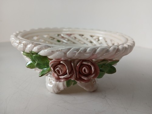 Capodimonte style Porcelain Lattice Rose Candy Dish Bowl With MisMatched Cover - Picture 2 of 16
