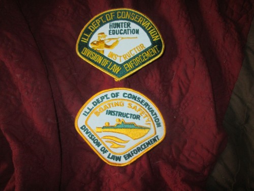 Two mint Vintage Ill. Dept. of Conservation Embrodered Patches,Hunting, Boating