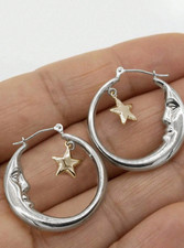 Moon star silver hoops