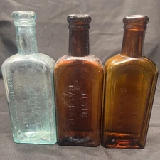 3 PARKERS HAIR BALSAM BOTTLES 1880s N.Y.