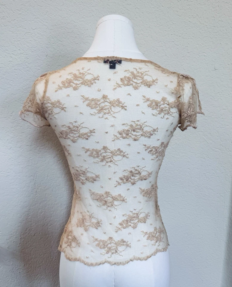 Shameless Size S Beige Lace Top With Ribbon Detail Coquette Whimsy Fairy - Image 3 of 4
