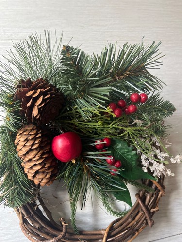 Vintage Weihnachtskranz Holz Kunststoff Mid Century Mod Tannenzapfen Obst Beeren - Bild 5 von 5