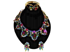 Vintage Juliana D&E Watermelon Rhinestone Necklace/Earrings Set w/cuff bracelet!