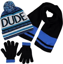 Boys 3 Item Polarwear Winter Kid-Set: Hat, scarf & Glove (Style: TurqBlack260 )