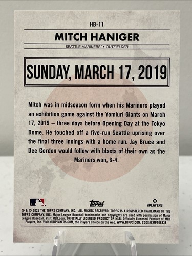 MITCH HANIGER 2025 Topps Series 1 Tokyo Series HISTORY OF JAPANESE BASEBALL HB11 - Picture 2 of 2