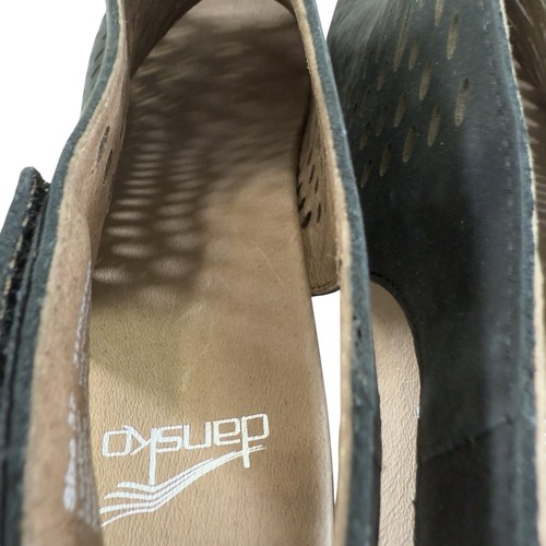 Dansko Danae Black Leather Perforated Open Toe Block Heel Sandal Size 6.5-7 - Picture 10 of 17