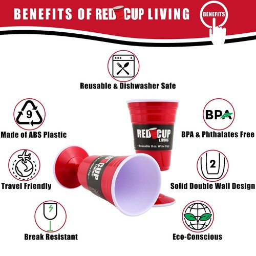 Red Cup Living Reusable Plastic Wine Cups - 8 oz Red Plastic Wine Glasses with - Picture 5 of 8