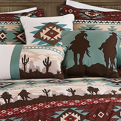 Dune 7-Piece Southwestern Cowboys Aztec Comforter Set Queen Teal Multi Cowboys - Picture 4 of 6
